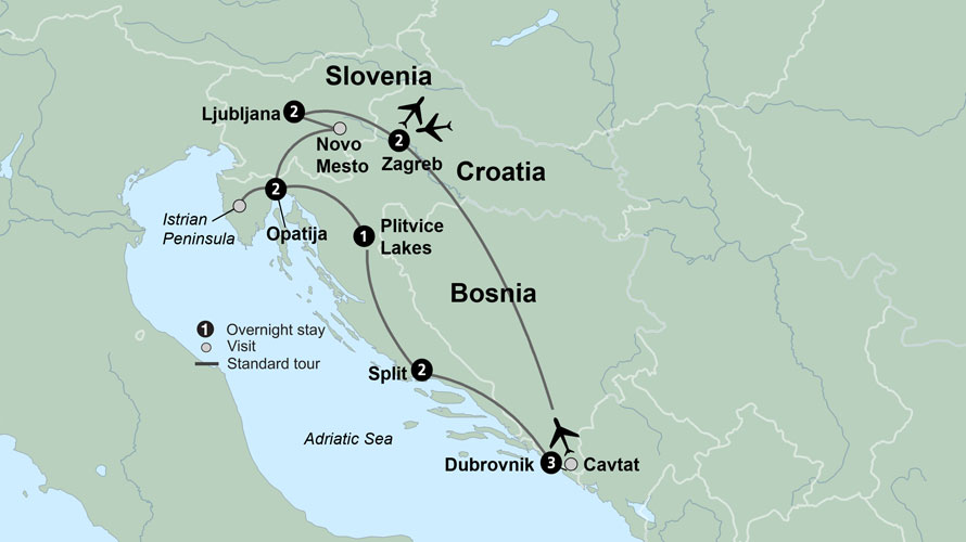 map of slovenia to croatia route